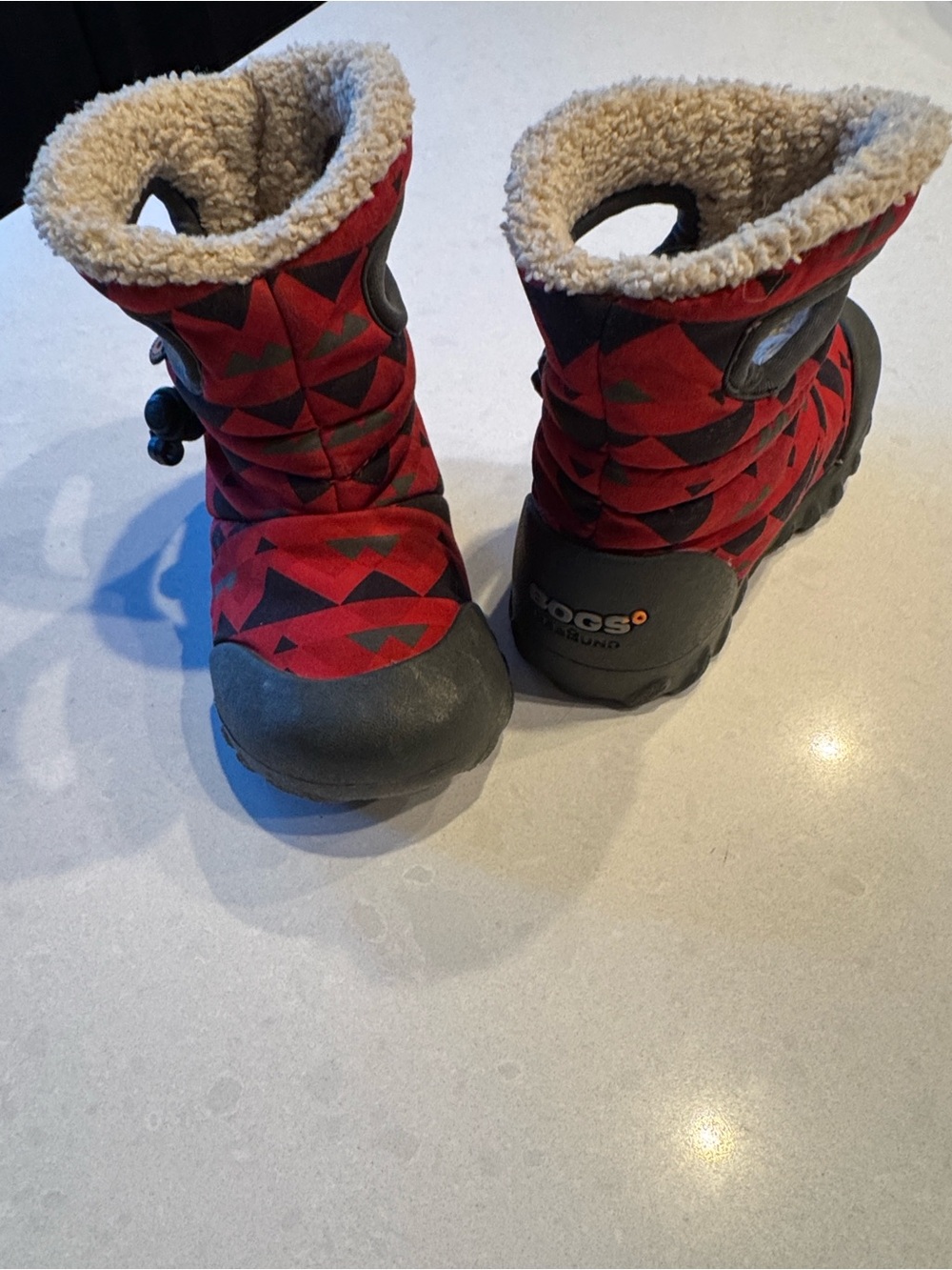 Bogs Kids Red and Black Geometric Insulated Snow Boots